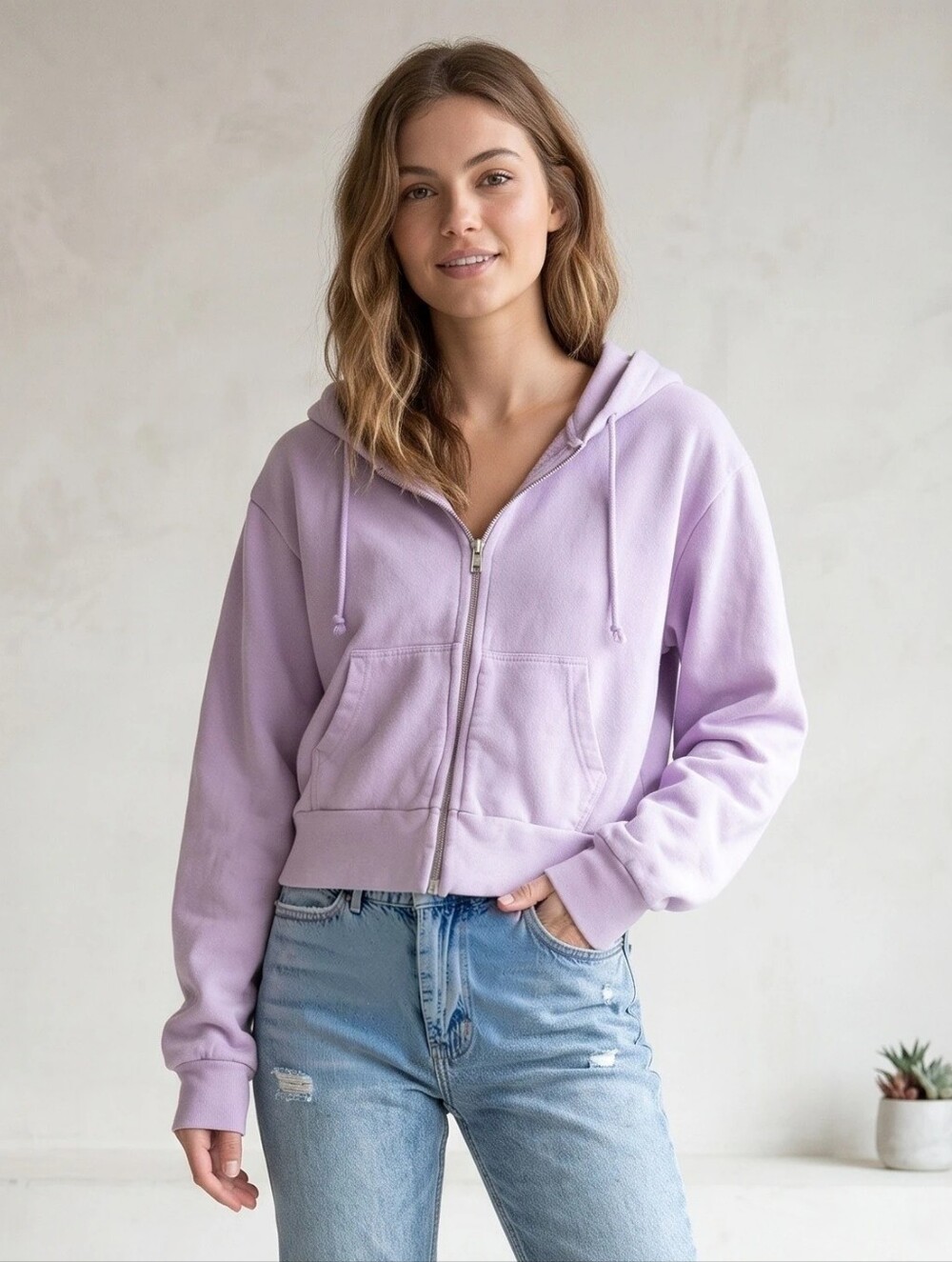 Brandy Melville Lilac Crystal Cropped Full Zip Hoodie One Size (xs/small)